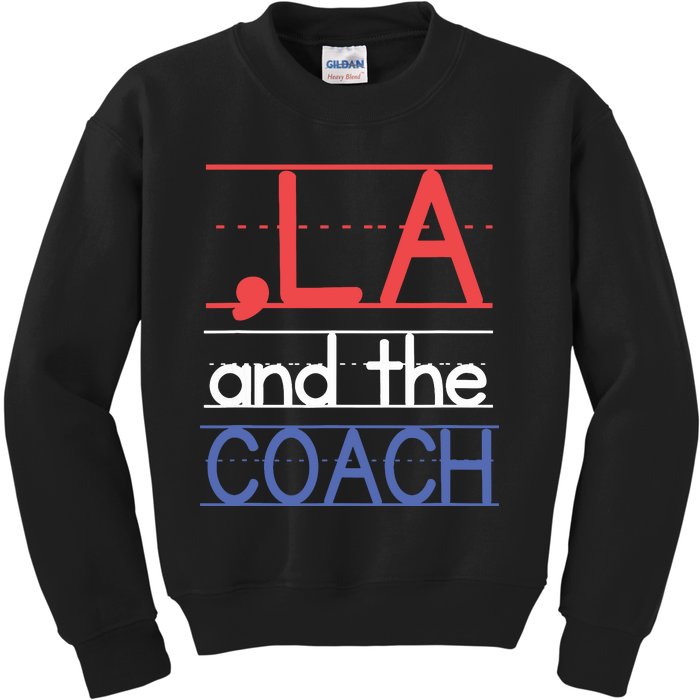 Comma La And The Coach Harris Walz 2024 Educators Kids Sweatshirt