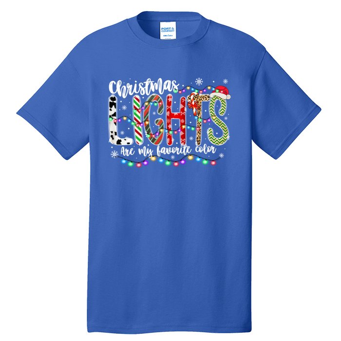 Christmas Lights Are My Favorite Color Leopard Red Plaid Gift Tall T-Shirt