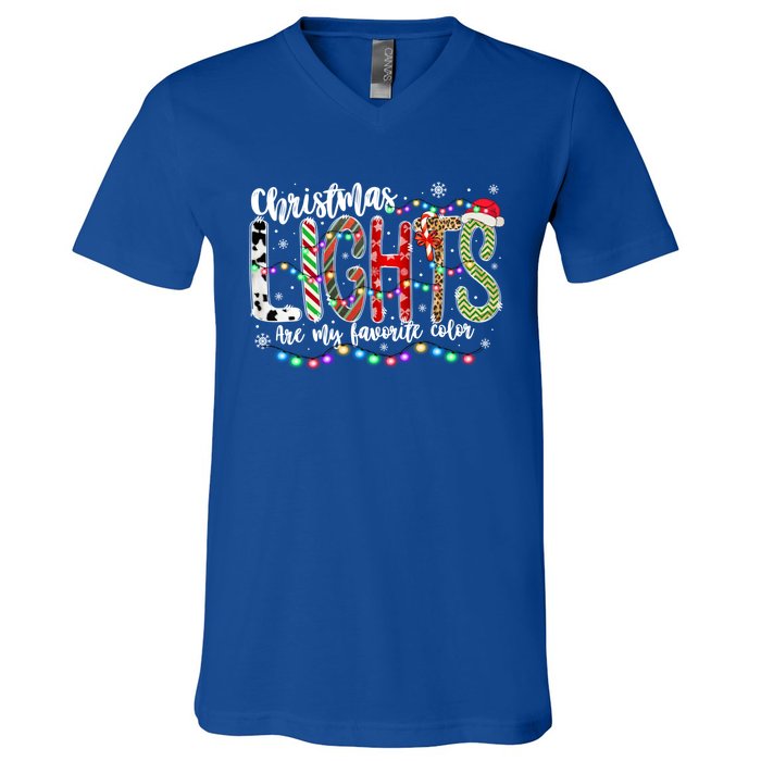 Christmas Lights Are My Favorite Color Leopard Red Plaid Gift V-Neck T-Shirt