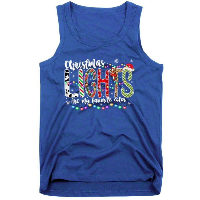 Christmas Lights Are My Favorite Color Leopard Red Plaid Gift Tank Top