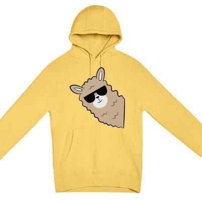 Cute Llama Alpaca With Sunglasses Funny Llama Premium Pullover Hoodie