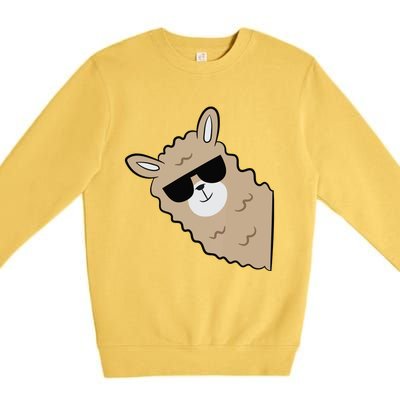 Cute Llama Alpaca With Sunglasses Funny Llama Premium Crewneck Sweatshirt