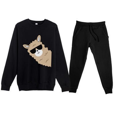 Cute Llama Alpaca With Sunglasses Funny Llama Premium Crewneck Sweatsuit Set