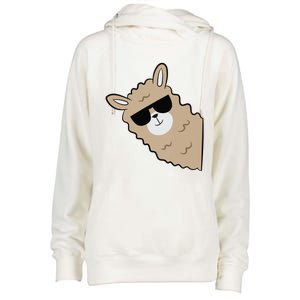 Cute Llama Alpaca With Sunglasses Funny Llama Womens Funnel Neck Pullover Hood