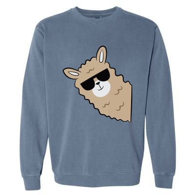 Cute Llama Alpaca With Sunglasses Funny Llama Garment-Dyed Sweatshirt