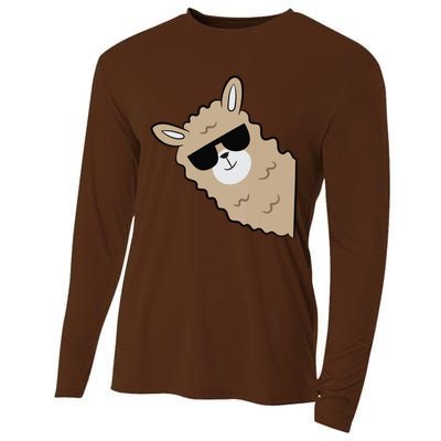 Cute Llama Alpaca With Sunglasses Funny Llama Cooling Performance Long Sleeve Crew