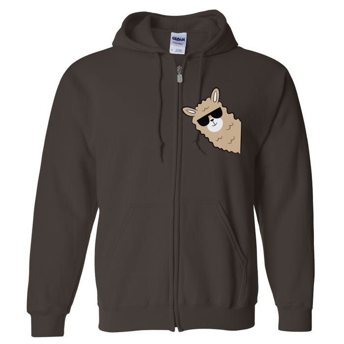 Cute Llama Alpaca With Sunglasses Funny Llama Full Zip Hoodie