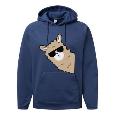 Cute Llama Alpaca With Sunglasses Funny Llama Performance Fleece Hoodie