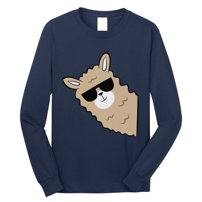 Cute Llama Alpaca With Sunglasses Funny Llama Long Sleeve Shirt