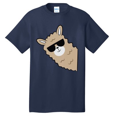 Cute Llama Alpaca With Sunglasses Funny Llama Tall T-Shirt