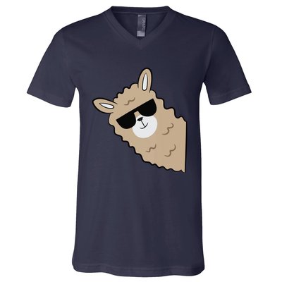 Cute Llama Alpaca With Sunglasses Funny Llama V-Neck T-Shirt