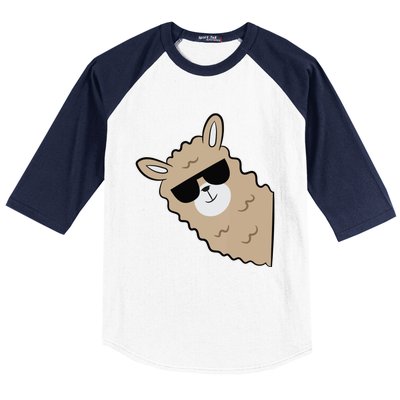 Cute Llama Alpaca With Sunglasses Funny Llama Baseball Sleeve Shirt