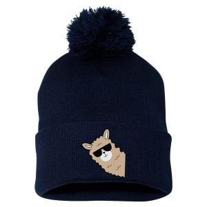 Cute Llama Alpaca With Sunglasses Funny Llama Pom Pom 12in Knit Beanie