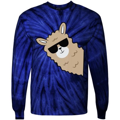 Cute Llama Alpaca With Sunglasses Funny Llama Tie-Dye Long Sleeve Shirt