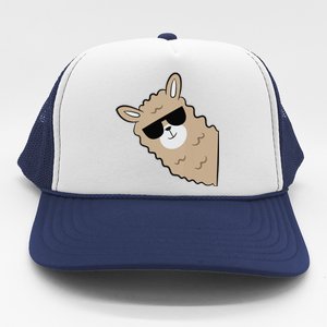 Cute Llama Alpaca With Sunglasses Funny Llama Trucker Hat