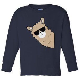 Cute Llama Alpaca With Sunglasses Funny Llama Toddler Long Sleeve Shirt