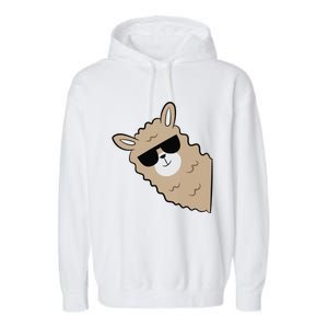 Cute Llama Alpaca With Sunglasses Funny Llama Garment-Dyed Fleece Hoodie