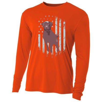 Chocolate Lab American Flag Brown Labrador Retriever Owner Cooling Performance Long Sleeve Crew