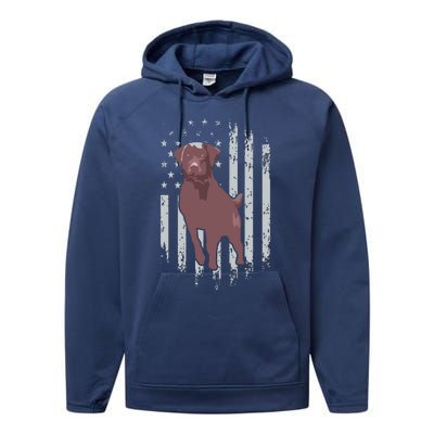 Chocolate Lab American Flag Brown Labrador Retriever Owner Performance Fleece Hoodie