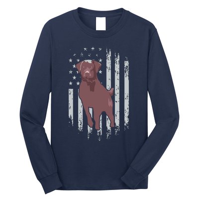 Chocolate Lab American Flag Brown Labrador Retriever Owner Long Sleeve Shirt