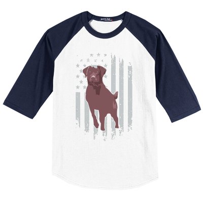 Chocolate Lab American Flag Brown Labrador Retriever Owner Baseball Sleeve Shirt