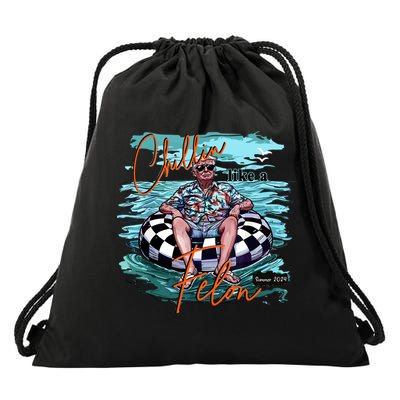Chillin Like A Felon Trump For President 2024 Retro Summer Drawstring Bag