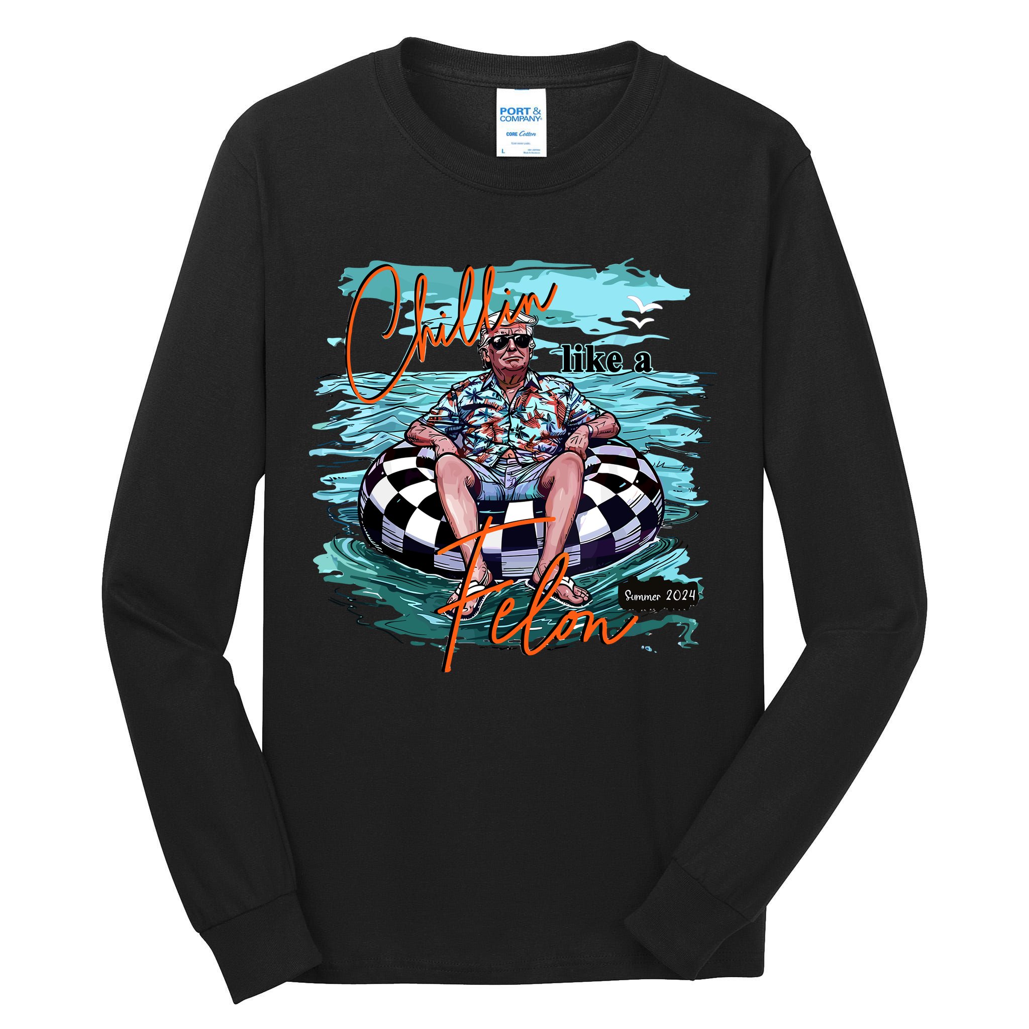 Chillin Like A Felon Trump For President 2024 Retro Summer Tall Long Sleeve T-Shirt