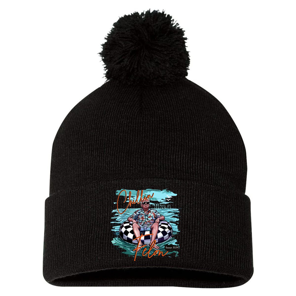 Chillin Like A Felon Trump For President 2024 Retro Summer Pom Pom 12in Knit Beanie