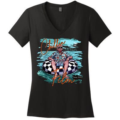 Chillin Like A Felon Trump For President 2024 Retro Summer Women's V-Neck T-Shirt