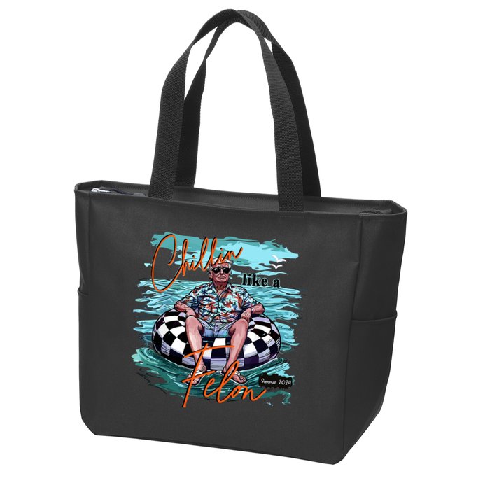 Chillin Like A Felon Trump For President 2024 Retro Summer Zip Tote Bag