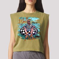 Chillin Like A Felon Trump For President 2024 Retro Summer Garment-Dyed Women's Muscle Tee