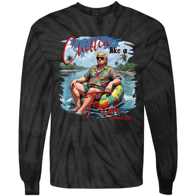 Chillin Like A Felon Trump For President 2024 Retro Summer Tie-Dye Long Sleeve Shirt