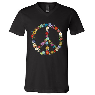 Cute Love and Peace Flower Hippie Lover Beautiful V-Neck T-Shirt