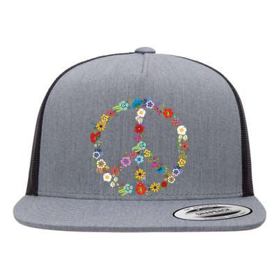 Cute Love and Peace Flower Hippie Lover Beautiful Flat Bill Trucker Hat