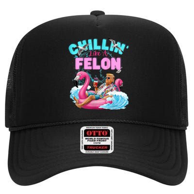 Chillin Like A Felon Summer Retro Pool High Crown Mesh Back Trucker Hat