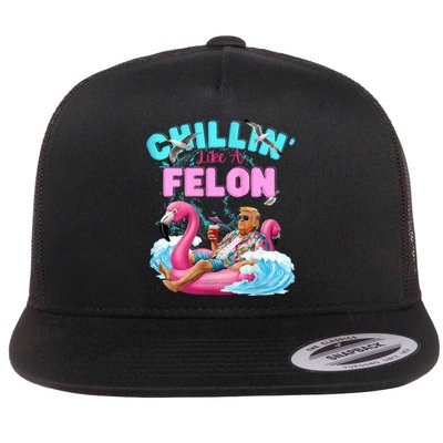 Chillin Like A Felon Summer Retro Pool Flat Bill Trucker Hat