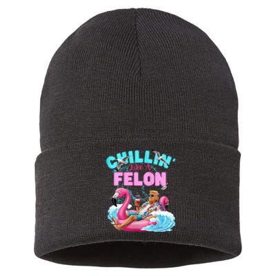 Chillin Like A Felon Summer Retro Pool Sustainable Knit Beanie