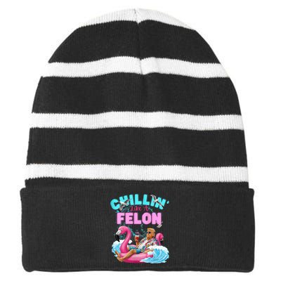 Chillin Like A Felon Summer Retro Pool Striped Beanie with Solid Band