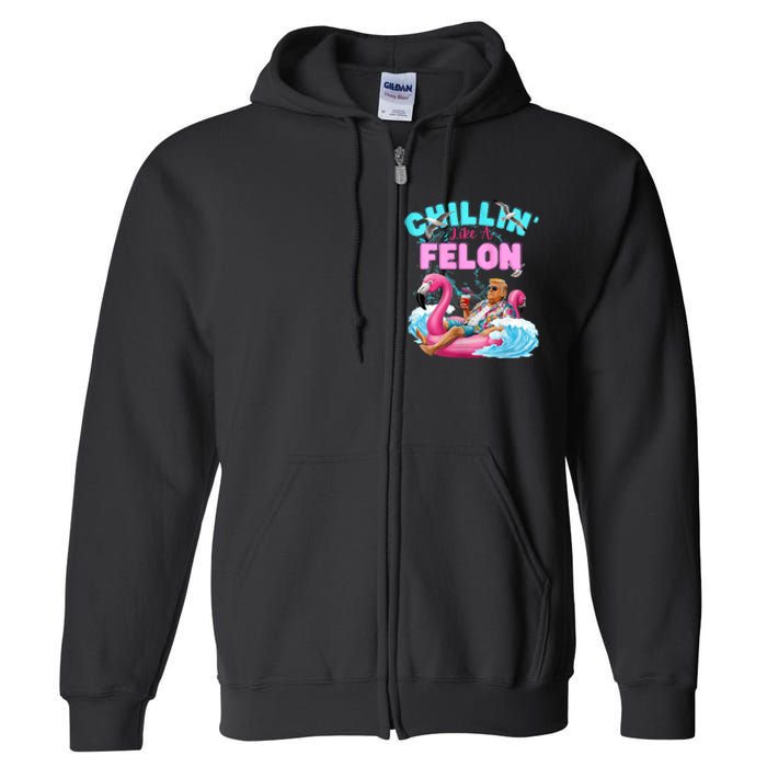 Chillin Like A Felon Summer Retro Pool Full Zip Hoodie