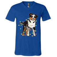 Christmas Lights Australian Shepherd Dog Lover Xmas Gift Cute Gift V-Neck T-Shirt