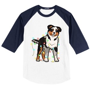 Christmas Lights Australian Shepherd Dog Lover Xmas Gift Cute Gift Baseball Sleeve Shirt