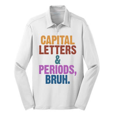 Capital Letters And Periods Bruh Funny School Silk Touch Performance Long Sleeve Polo