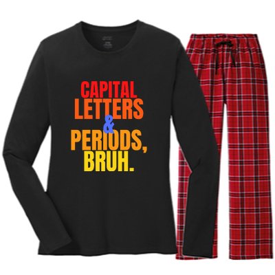 Capital Letters And Periods Bruh Women's Long Sleeve Flannel Pajama Set 