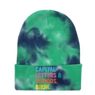 Capital Letters And Periods Bruh Ela Teacher Funny Tie Dye 12in Knit Beanie