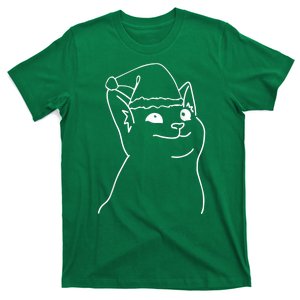 Cat Line Art Christmas Cute Santa Kitten Xmas Kitty Lover T-Shirt