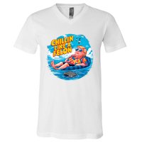 Chillin Like A Felon Donald Trump Summer Vacation Hawaii Beach Funny V-Neck T-Shirt