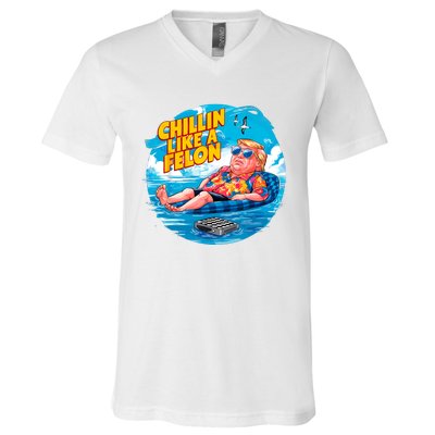 Chillin Like A Felon Donald Trump Summer Vacation Hawaii Beach Funny V-Neck T-Shirt