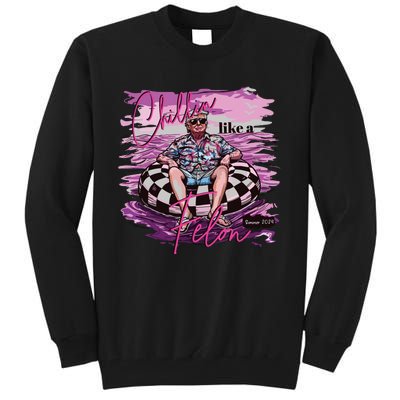 Chillin Like A Felon Retro Pink Summer Funny Trump 2024 Tall Sweatshirt