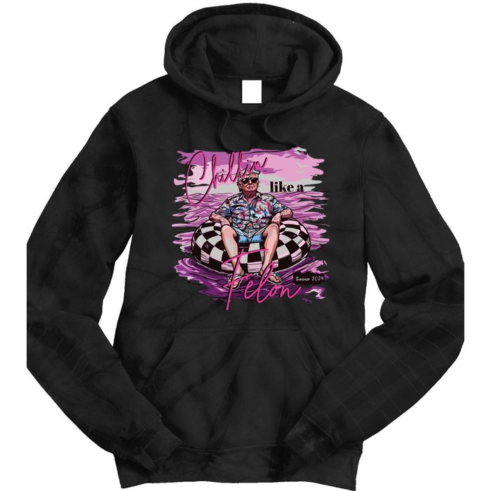 Chillin Like A Felon Retro Pink Summer Funny Trump 2024 Tie Dye Hoodie