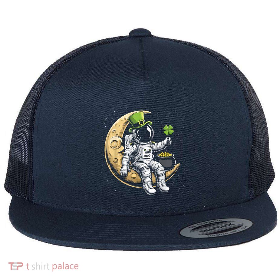 Cute Leprechaun Astronaut In Moon Space Saint PatrickS Day Flat Bill Trucker Hat